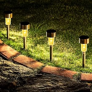 GIGALUMI 16 Pack Solar Path Lights Outdoor,Solar Lights Outdoor Waterproof,Stainless Steel LED Landscape Lighting,Solar Garden Lights for Driveway,Pathway,Patio,Yard