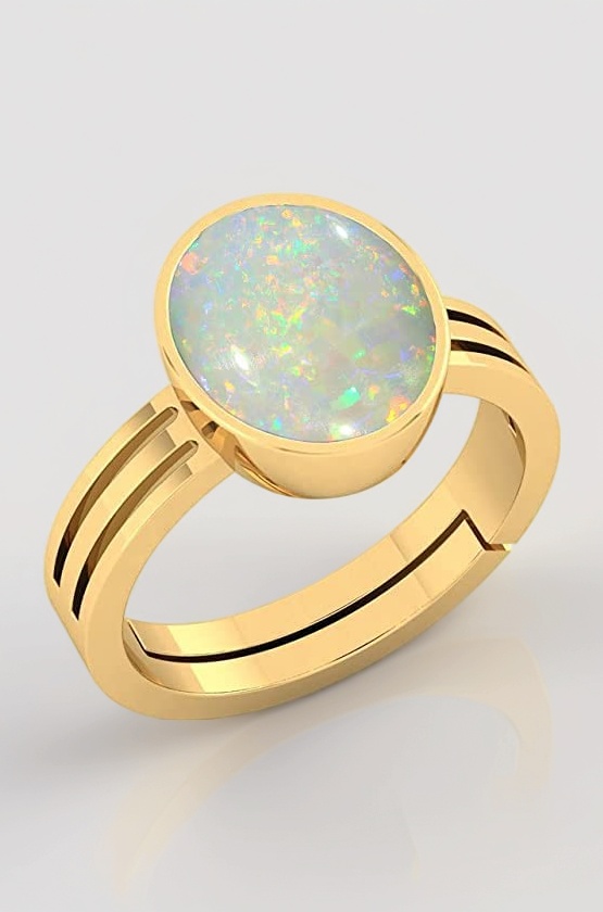 11.25 Ratti / 10.75 Carat Natural Certified AA++ Quality Australian White Opal Astrological Purpose Loose Gemstone Panchdhatu Gold Plated Ring for Man and Women