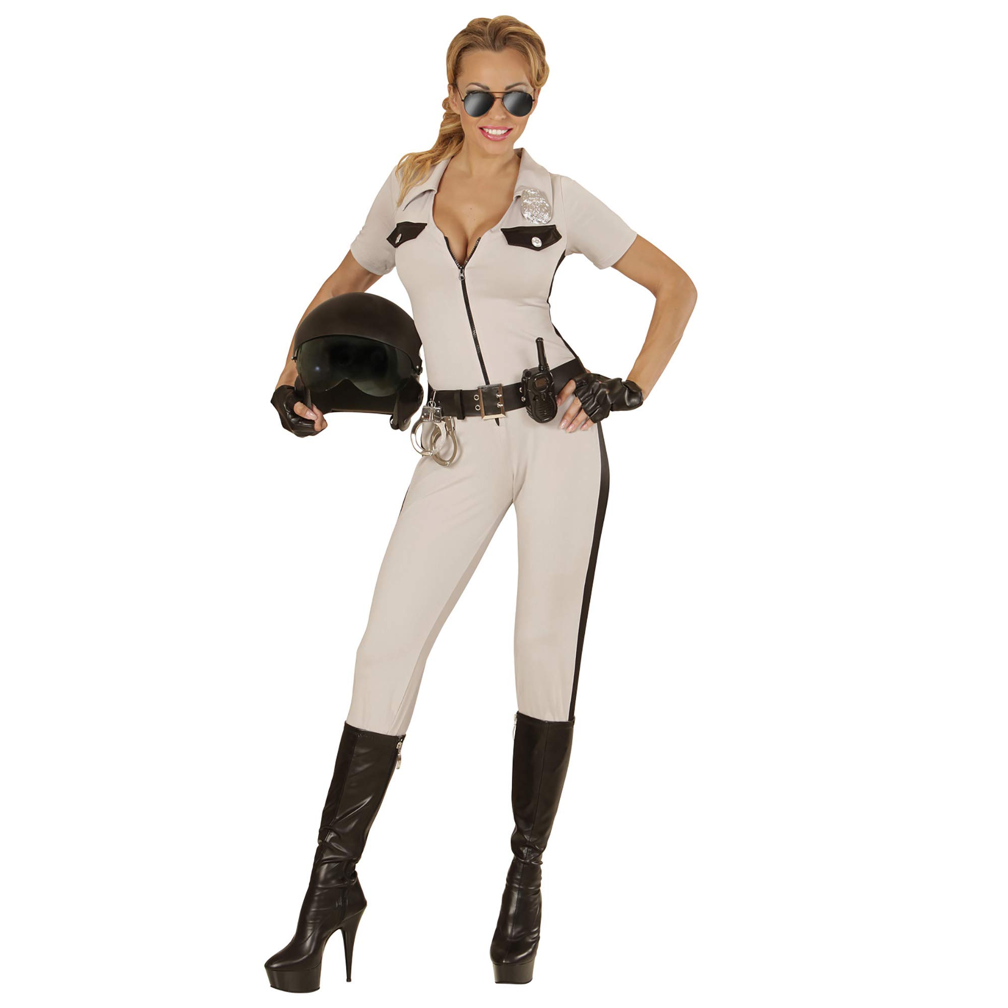 Widmann 73982 Adult Cop Chips Girl Costume ? Jumpsuit, Belt, Fingerless Gloves Beige