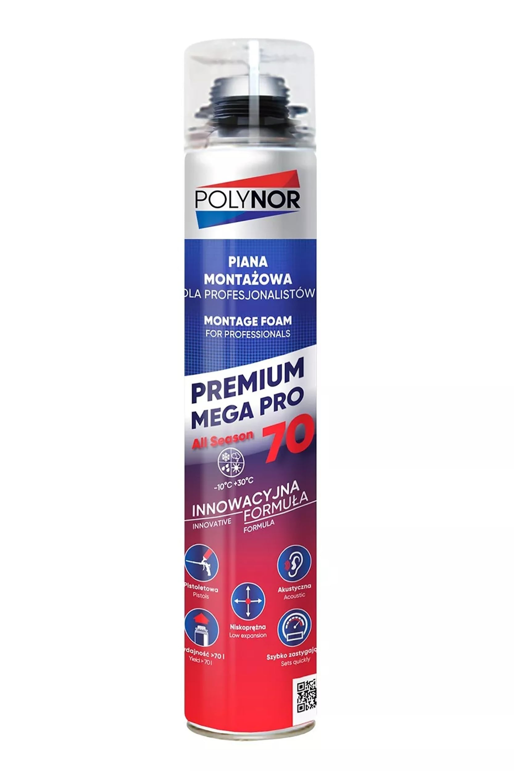 POLYNOR Mousse de montage PREMIUM MEGA PRO 70 - multisaison - Kit de 12 pièces + pistolet à mousse - étanchéification des interstices et des joints - PUR 70L - 850 ml