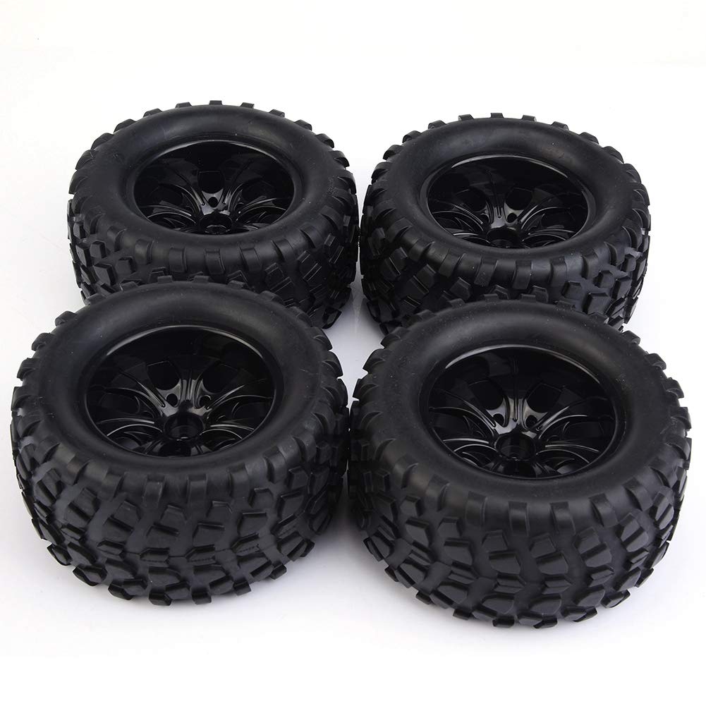 RC1/10 Uniwersalne opony modelowe, zestaw 4 gumowych opon do monster trucka RC, 12mm sześciokątne, czarne (7 otworów)