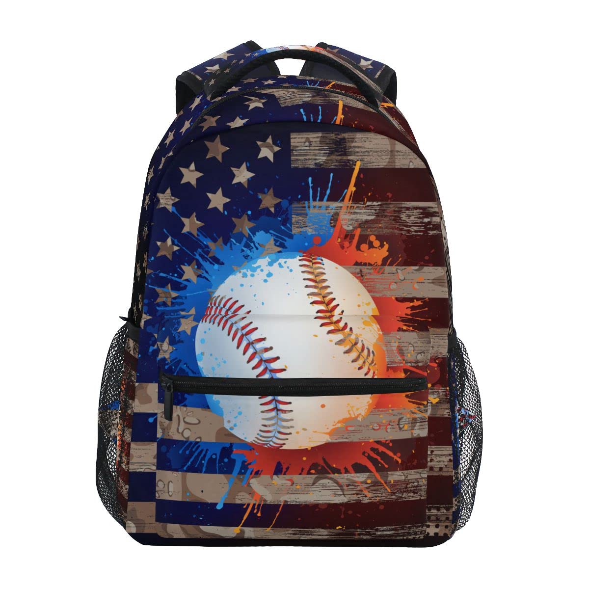 Fisyme American Flag Baseball Backpack Laptop Bag Daypack Travel Hiking School Backpacks for Men Women Kids Girls Boys