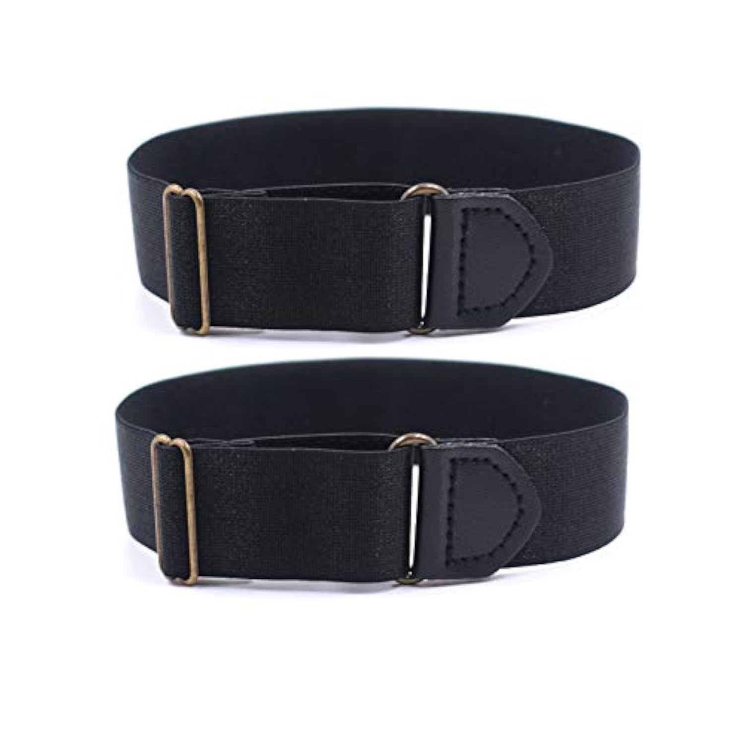 Wannge Unisex Black/Leather 2.5Cm Elastic Adjustable Armbands With Non-Slip Shirt Sleeve Clips 1" Anti-Slip Adjustable Hold Up Sleeve Garters, With Edge, 1 Pair