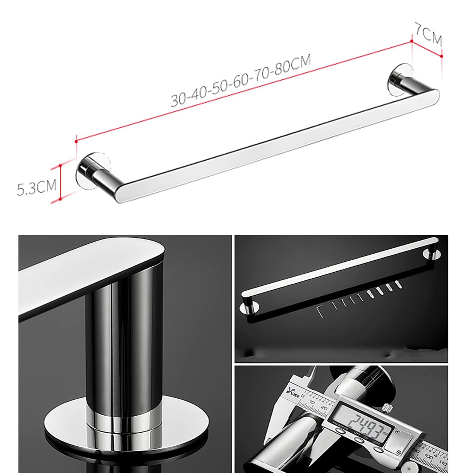 Portasciugamani a Parete, portasciugamani da Bagno Asta Porta Asciugamani con Finitura Argento Lucido per Hardware Doccia e Doccia da Cucina (Dimensioni : 50cm)