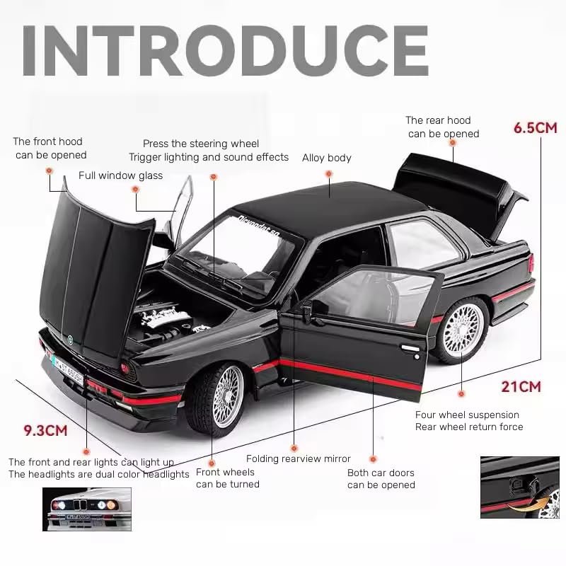 Image of Alokik Enterprise 1:24 B-M-W E30 M3 Diecast Metal Pull Back Car with 6 Openable Doors with Sound and Light Toy Decoration car Best Gift Toys for Kids 【Color As Per Stock】