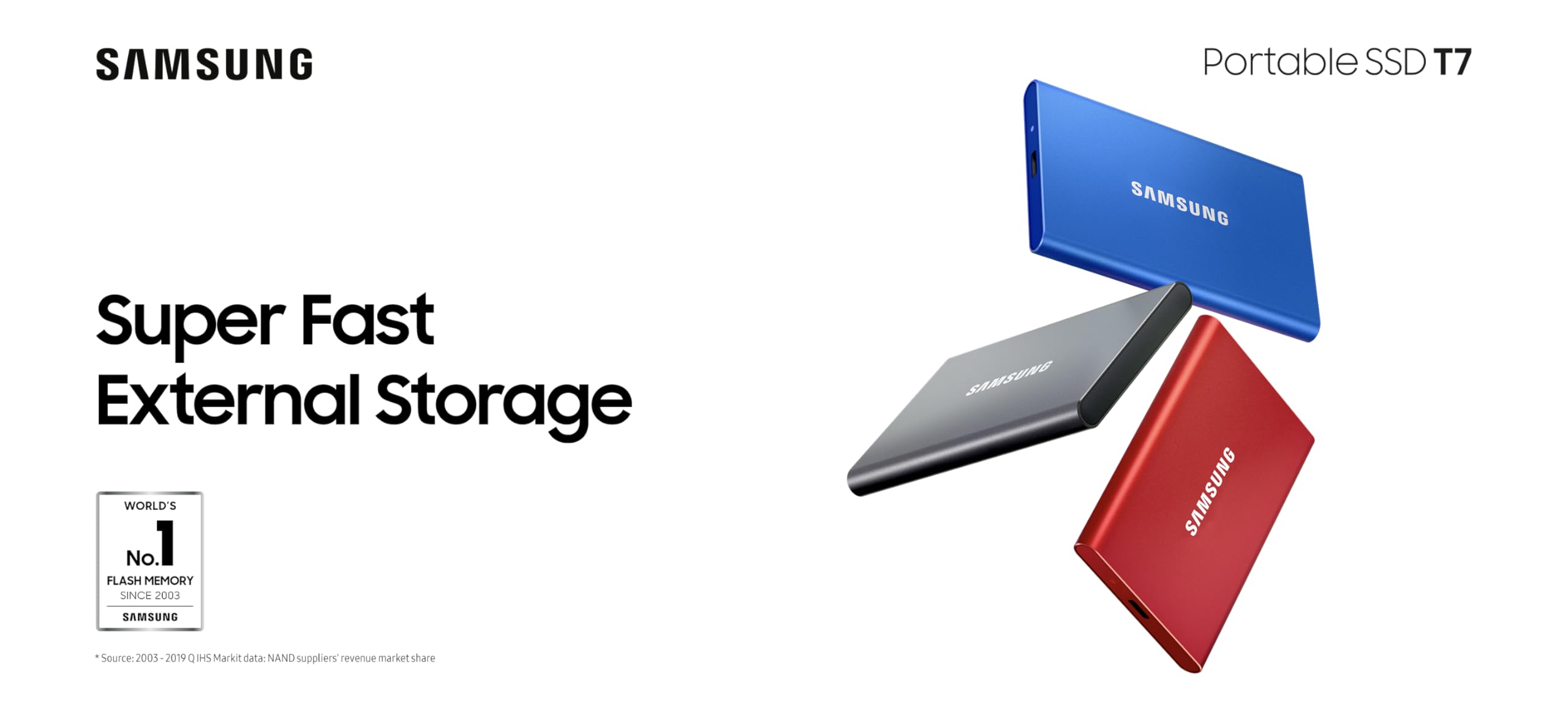 Samsung 1TB T7 External SSD, Red, MU-PC1T0R/WW, Read/Write Speed 