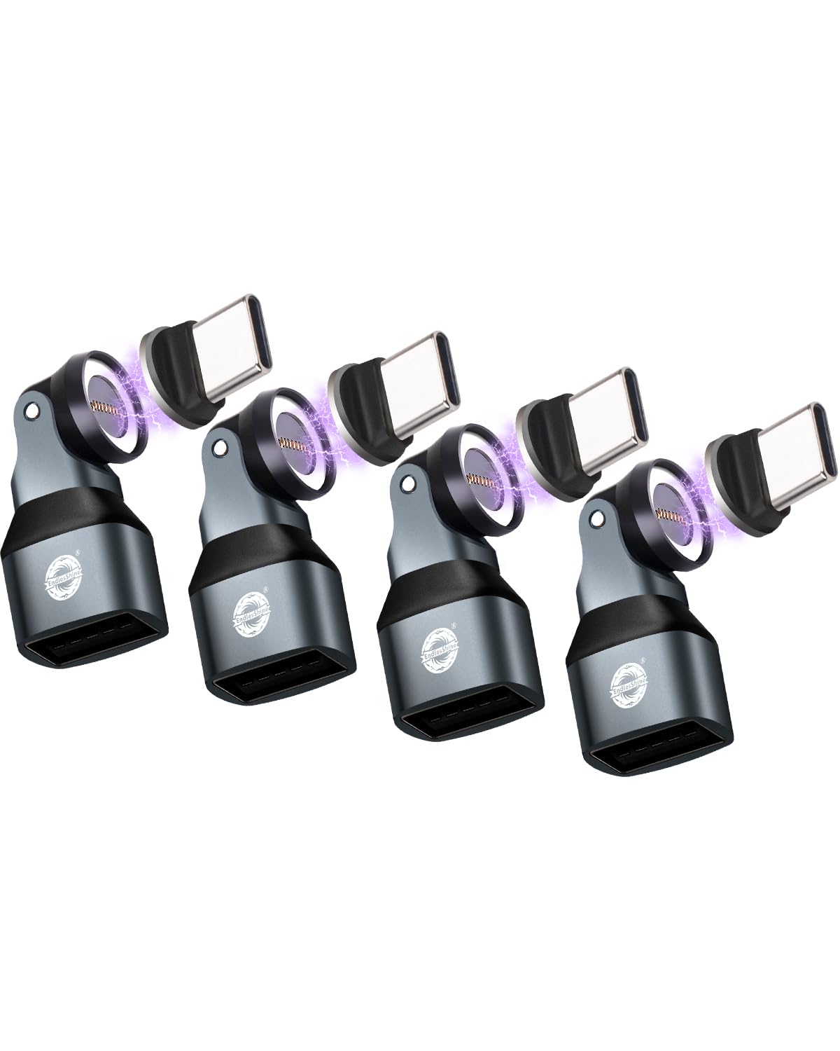 EndlesShine Magnetic USB A to Type-C/USB-C Adapter, 240W PD Fast Charging, 480Mbps Data Transfer, 540°Rotating Swivel Connector with LED Tips Port Protection 9-Pin