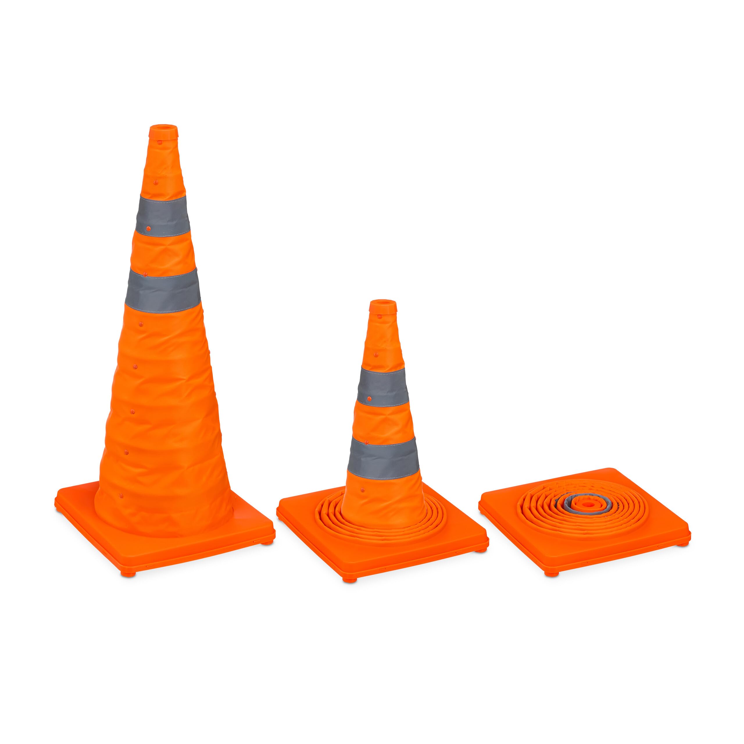 Relaxdays 4 x cônes Pliables, Bandes réfléchissantes, cônes de signalisation avec Sac, H x L x P : 70 x 29 x 29 cm, Orange, en Set
