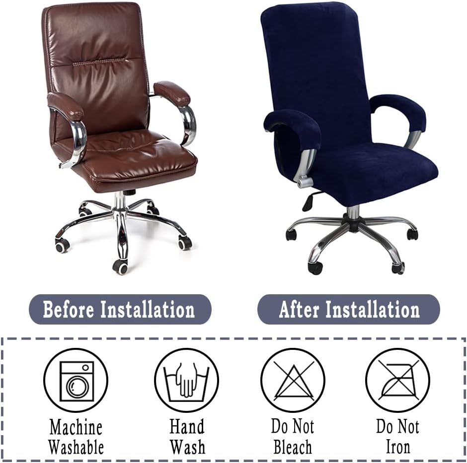 ITFRO 3 Piece Office Chair Cover with Armrest Covers Velvet Computer Desk Chair Cover with Zipper Universal Rotating Gaming Chair Slipcover High Back Chair Seat Protector (Royal Blue)