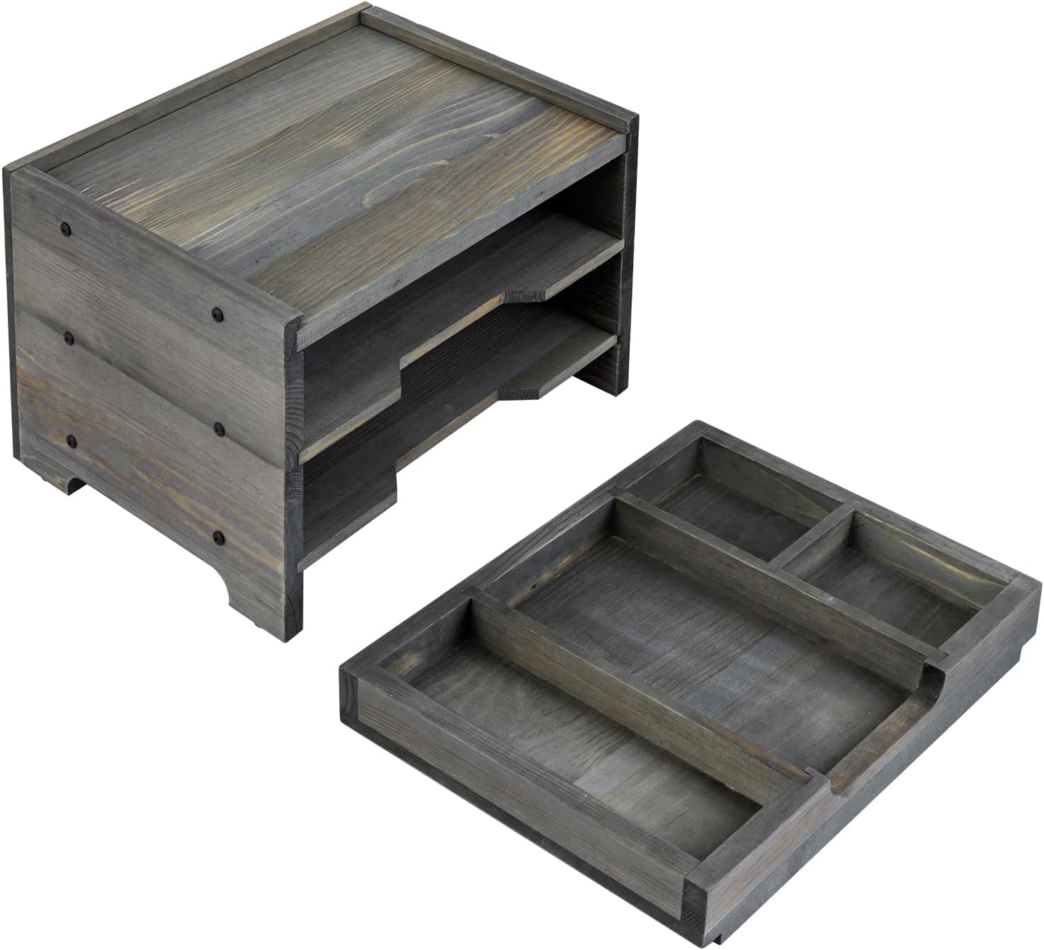 MyGift Vintage Gray Solid Wood 3 Tier Desk Paper Tray