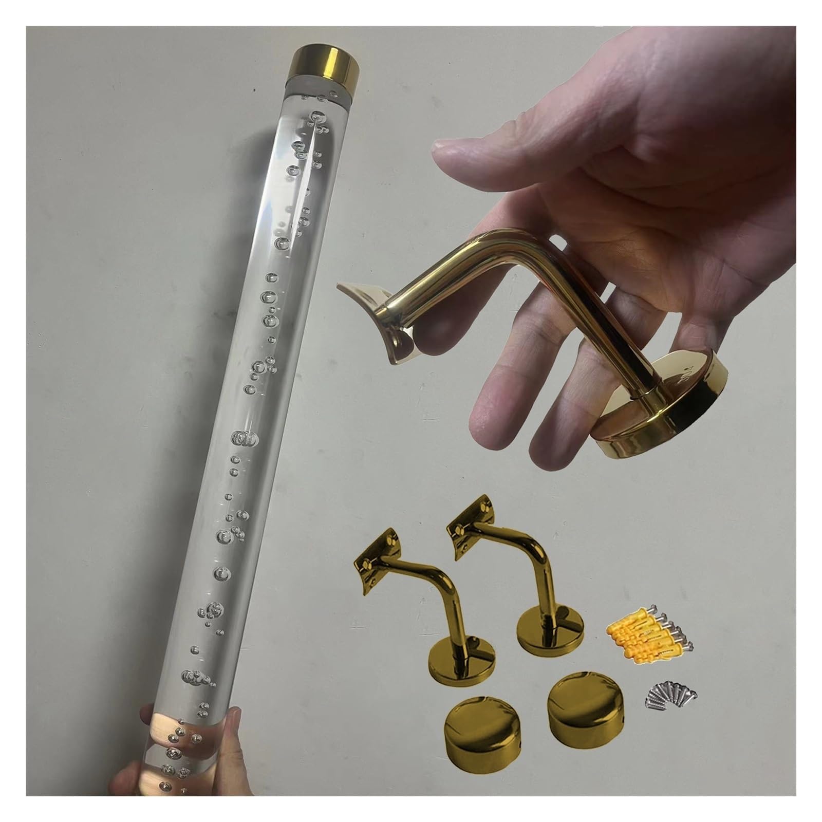 Wdfym Gold Clear Acrylic Handrail For Stairs, Acrylic Handrail For Indoor Stairs Transparent Crystal Stair Railing For Home Kindergarten Hallway Loft(410Cm/13.5Ft)