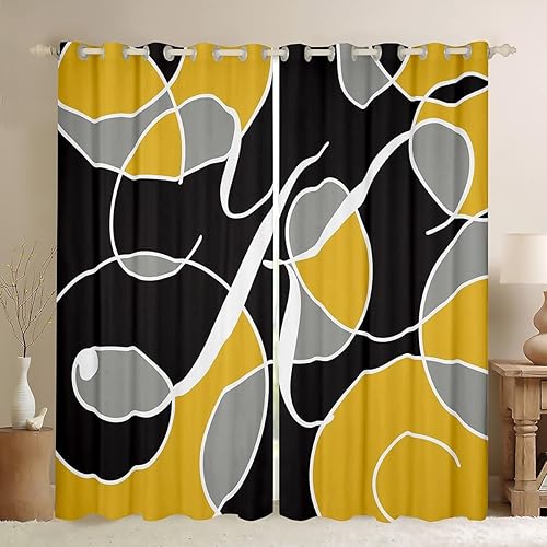 Miniatura 8 de Cortinas geométricas de oscurecimiento geométrico para sala de estar, niños, con líneas de rayas, cortinas opacas de arte abstracto moderno, lujoso,