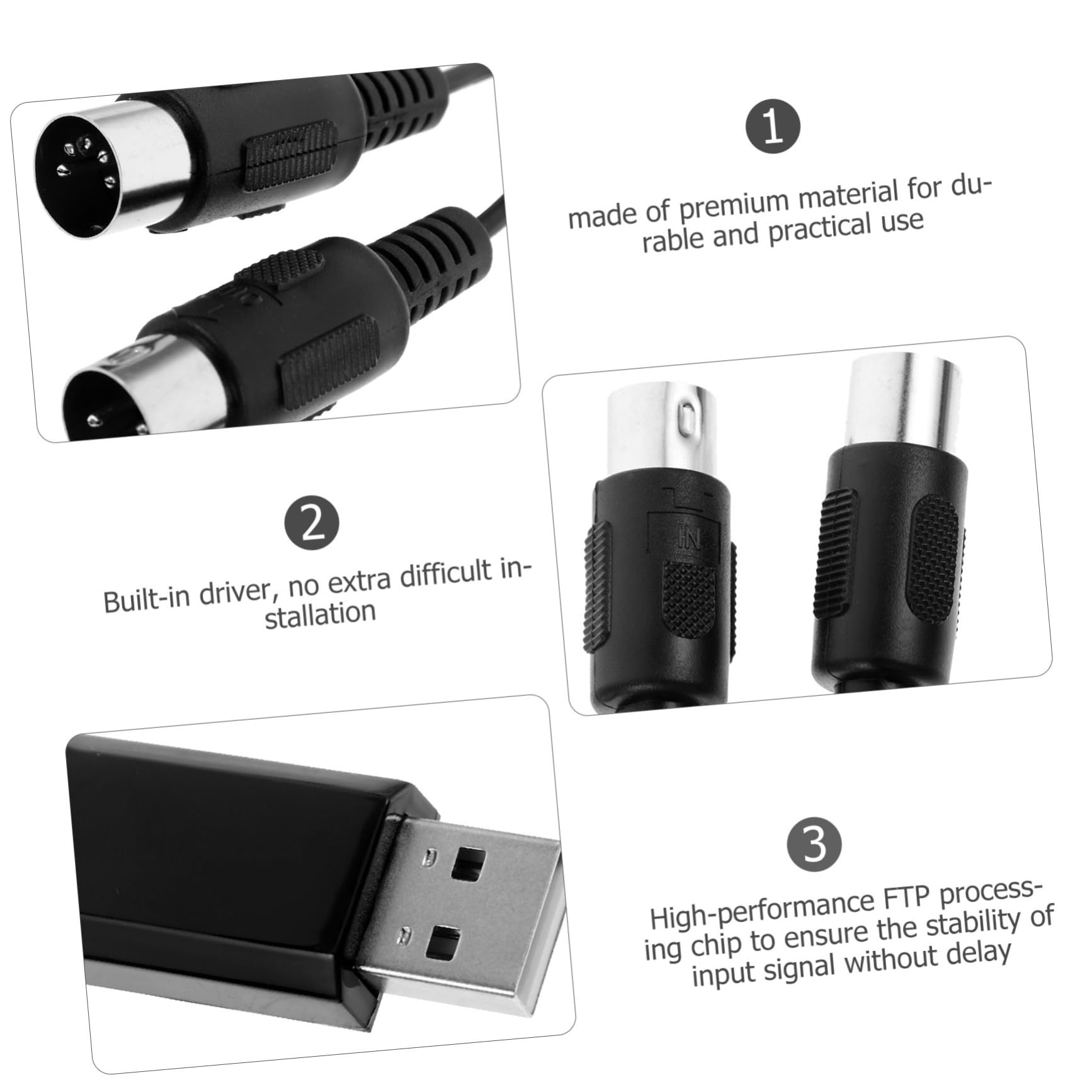 Toyvian 2piezas Cable Midi Usb De Metros Para Piano Adaptador Profesional Para Teclado Musical Pc Laptop Conexión Rápida y Estable Compatible Sistemas y