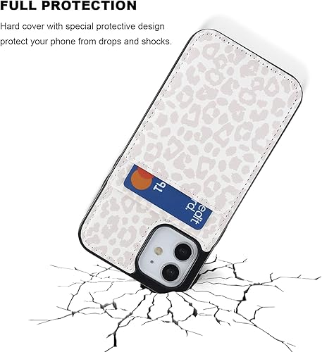 Miniatura 6 de Vaburs Funda compatible con iPhone 12 y iPhone 12 Pro con tarjetero de crédito, diseño de leopardo blanco con tapa de piel sintética de primera