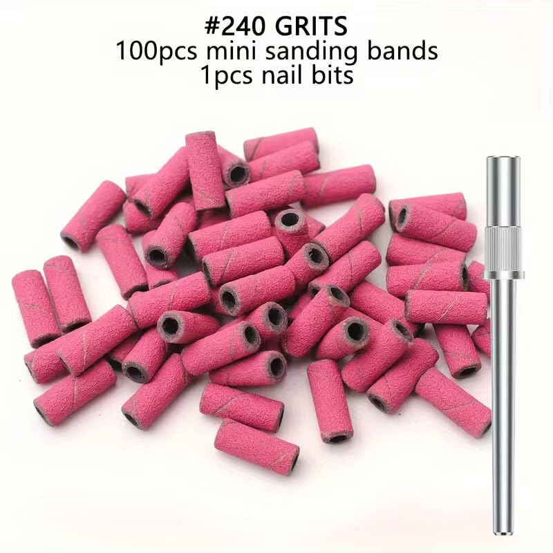 100PCS 240 Grit Nail Drill Sanding Bands with 3mm Mandrel