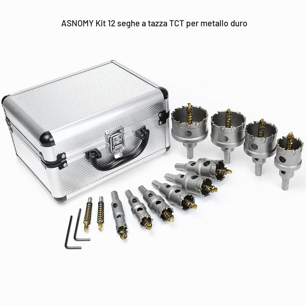 ASNOMY 12 punte in carburo di tungsteno da 16 a 54 mm, per acciaio inox, ferro, legno, plastica