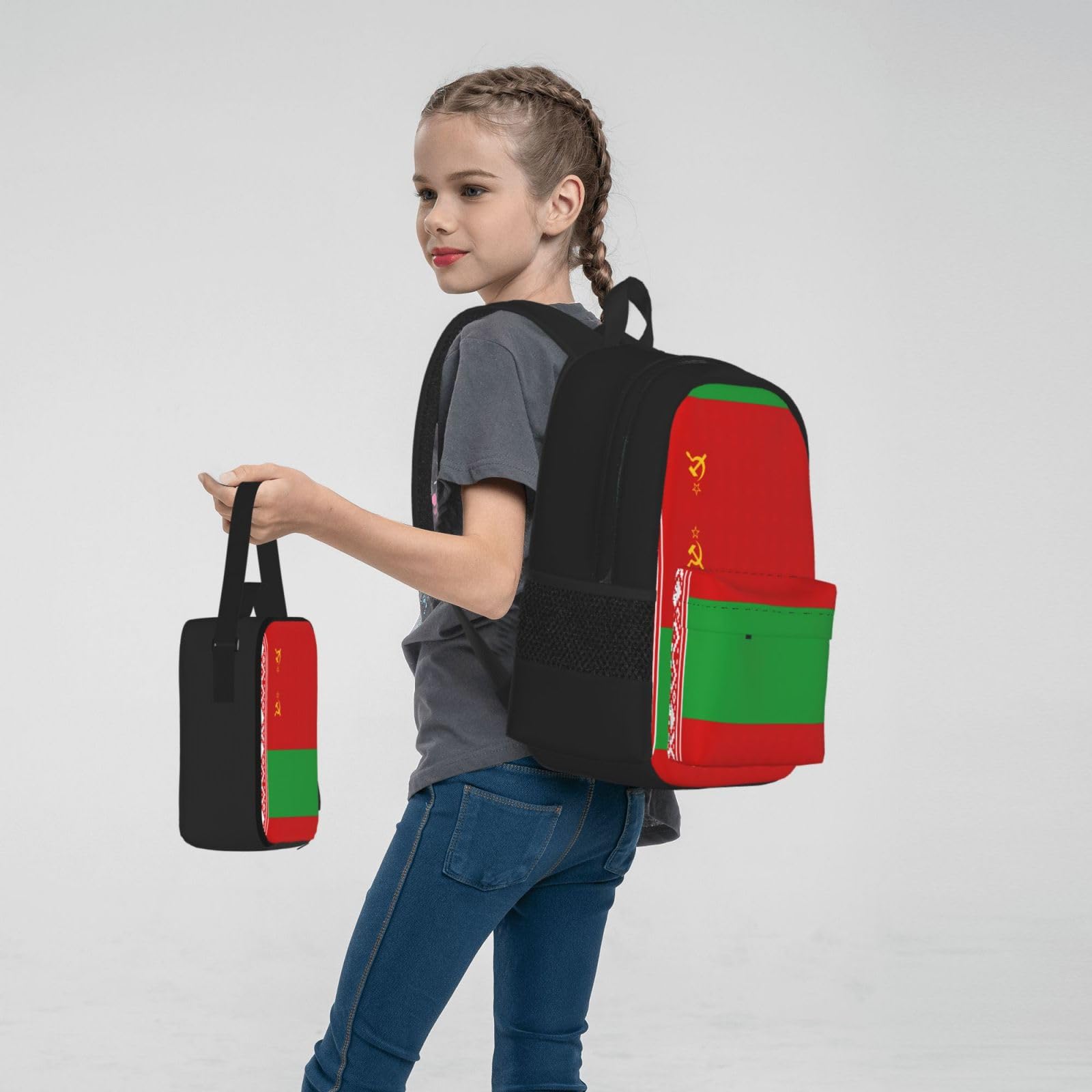 Flaga Białorusi Plecak Dziecko Chłopcy Dziewczęta Pudełko na lunch Szkoła Zestaw Tornister Uczeń Szkoła Student Prezent, Czarny, One Size, Bagaż