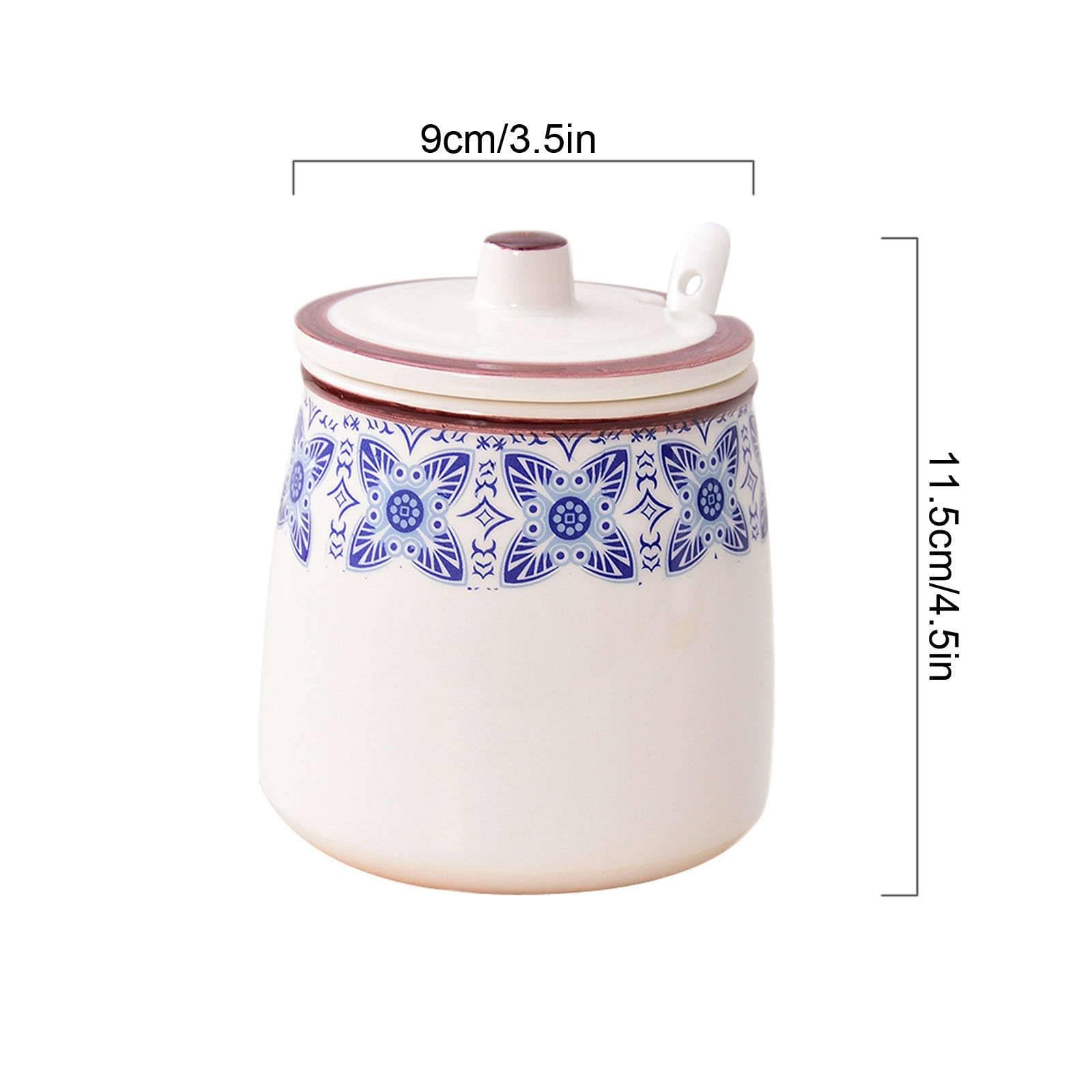 Keramik Zucker Teller Zucker, Zuckerdose mit Deckel und Löffel in Blau mit Blumenmuster, 430 ml (15 oz) Zuckervorratsdose aus Keramik, Zuckertopf aus Porzellan, for Kaffeebar, Restaurant(Blue1,1set)