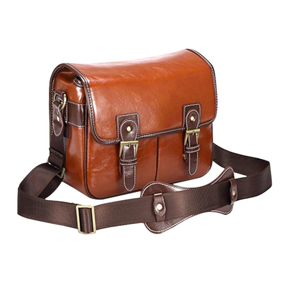 Bolsa para Cámara DSLR de Piel Sintética Marrón Divisor Interior Ajustable y Cómodo para Llevar, Adecuado para Fotografía en Viajes y Montañismo