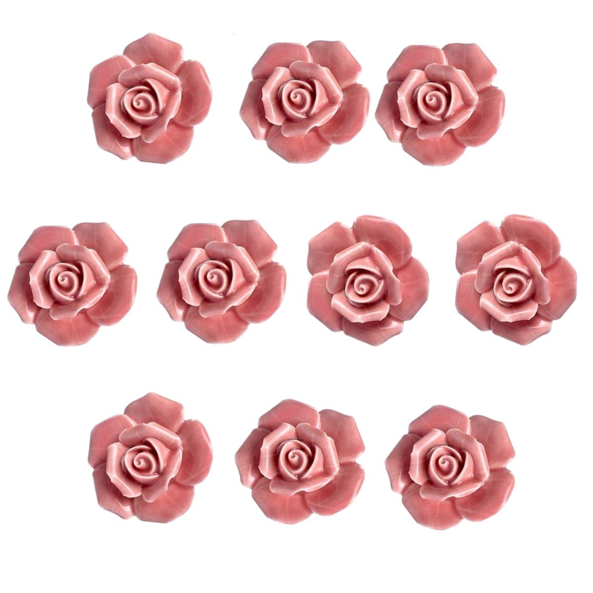 Koanhinn10 Pcs Ceramic Vintage Flower Door Knobs Handle Drawer Kitchen + Screws (Pink)