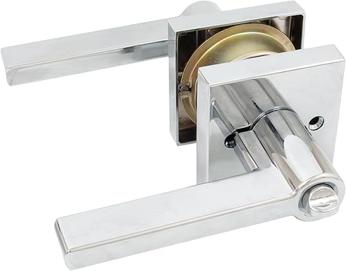 Miniatura 4 de Stone Harbor Hardware Vienna - Manija de puerta con roseta cuadrada, pestillo de entrada, llave SC, cromo pulido