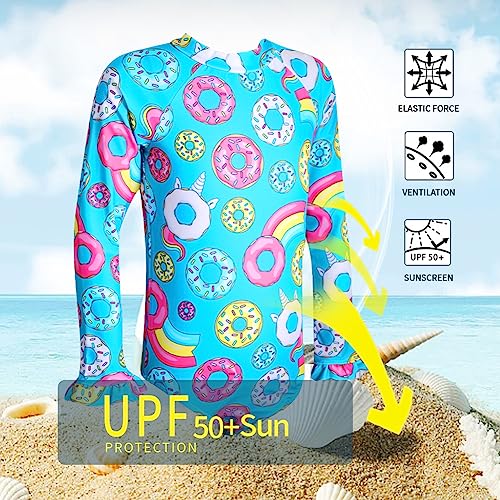 Image of Alakuoti Long Sleeve One Piece Ruffle Swimsuit for Toddler Girls Baby Girl Rashguard Shirt with UPF 50+ Sun Protection
