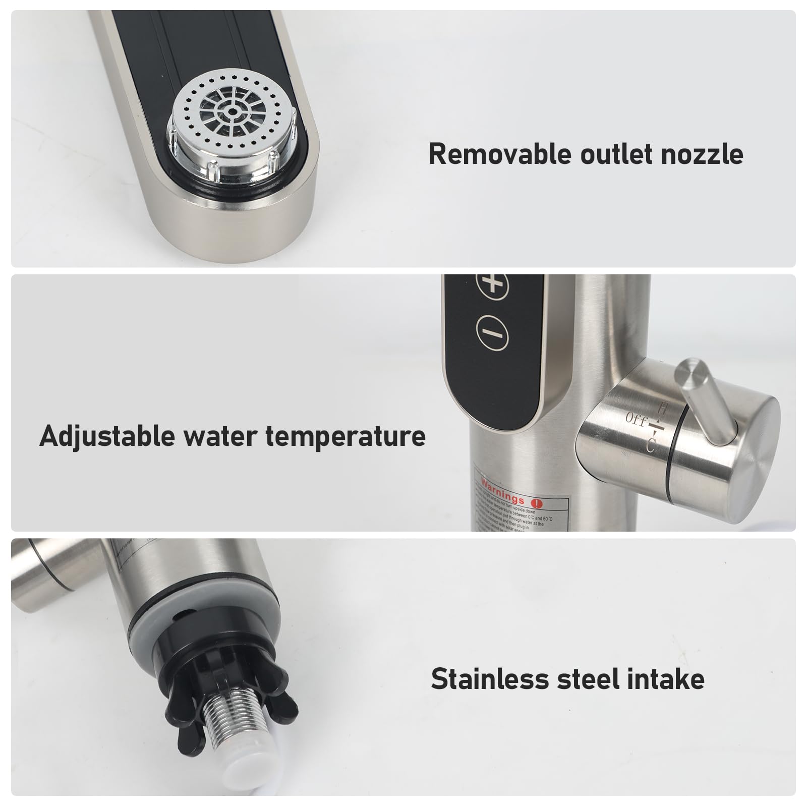 Grifo con calentador de agua para cocina y baño, 3300 W, grifo de calefacción eléctrica, grifo de acero inoxidable, indicador de temperatura LED, giratorio 360° (estilo B, plata)