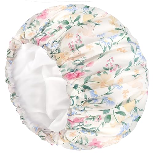 Aquior Gorro de ducha impermeable de doble capa para mujer, gorro de ducha grande reutilizable para todas las longitudes de cabello con forro de