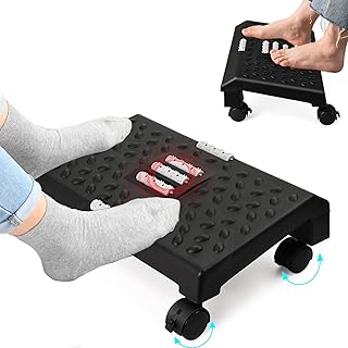 Desk Foot Stool, 360° Movable Ergonomic Foot Rest with Massager Function, Foot Rest Under Desk with Pulley, Non-Slip Foot Stools for Office & Home, Relieve Leg, Knee and Back Pain