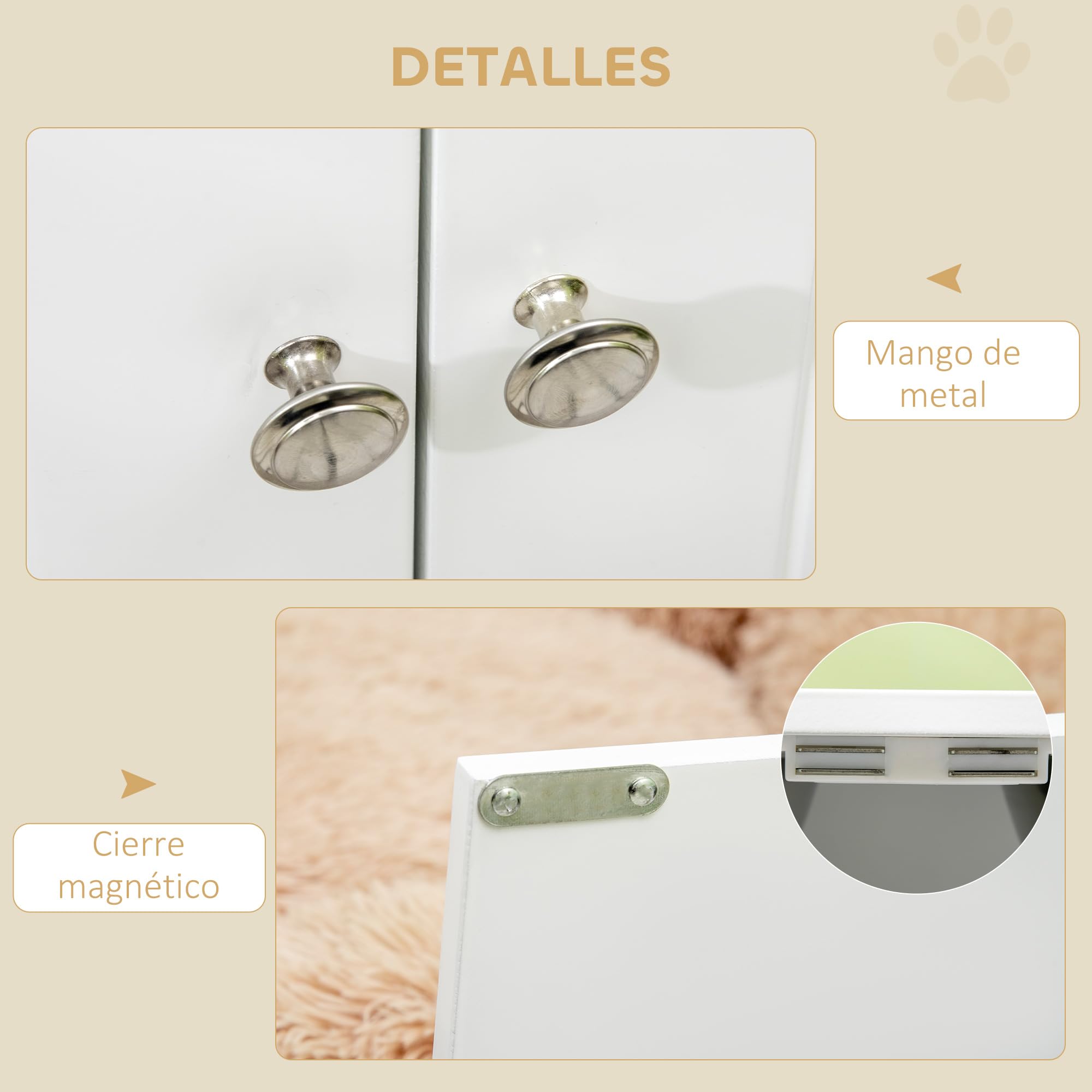 PawHut Comedero Perro Elevado con 2 Cuencos de Acero Inoxidable 2x2000 ml Comedero Elevado para Perros Grandes con 2 Puertas y Almacenamiento Oculto Blanco