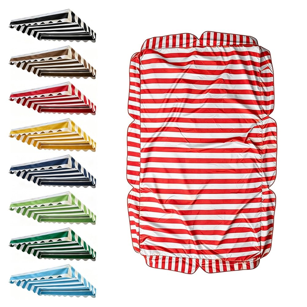 ENGTICUENU Patio Swing Canopy Replacement Cover 56x47in 64x45in 75x47in Waterproof Replacement Canopy Top Stripe Sun Shade Awning Garden Hammock Cover(Red,82x57in-210x145cm)