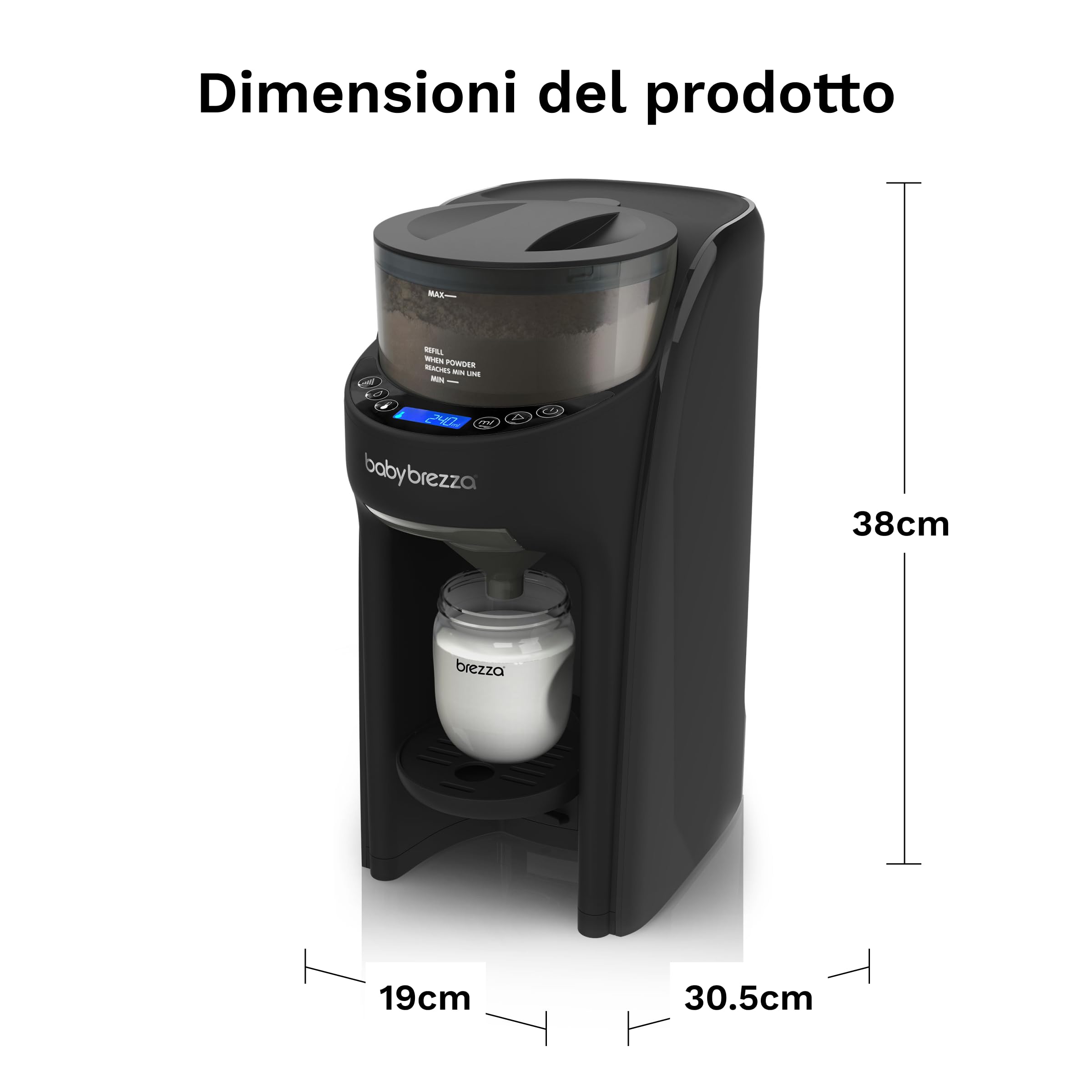 Baby Brezza Formula Pro Advanced nero - Preparatore di Biberon istantaneo e automatico, miscela, riscalda ed eroga automaticamente la Formula o l’Acqua - con 3 Temperature e Dosaggio automatico