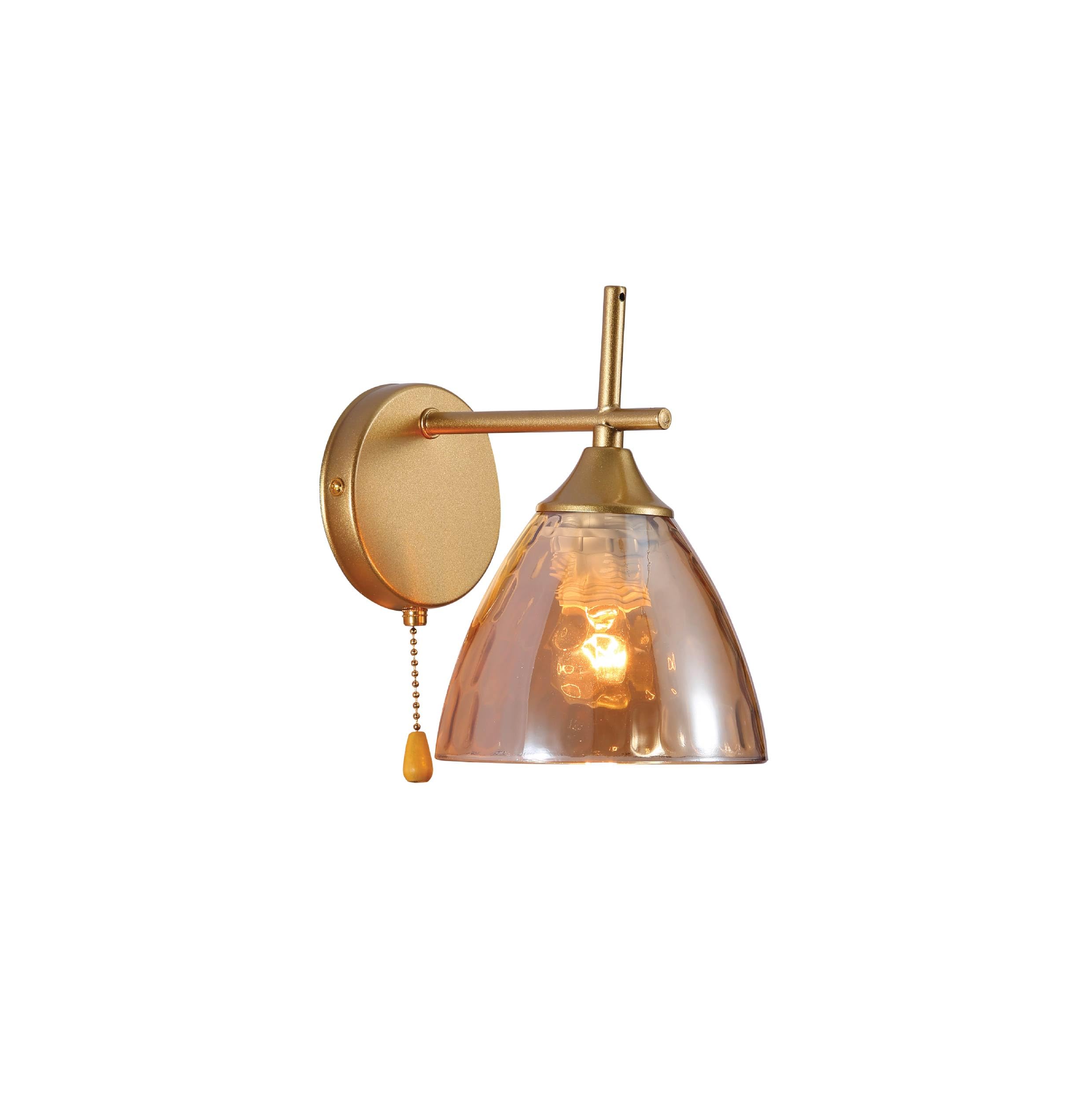 Tekled Gold - Amber Myhome Modern Cone Glass Wall Light | E27 With Pull Down Switch | For Bedrooms Living Rooms Hallways Study Rooms Cafes Bars Restaurants | (Bulb Not Included)