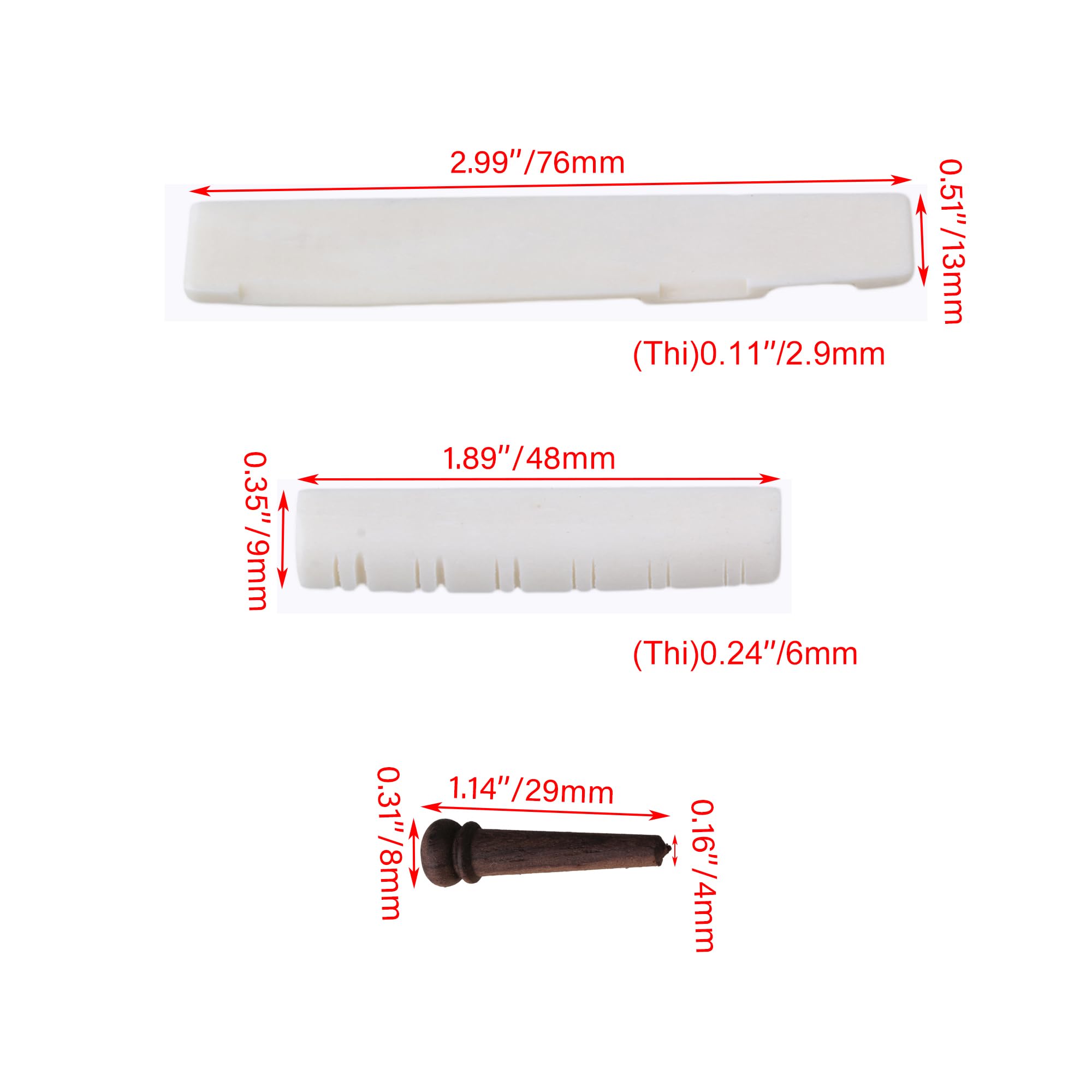 Yibuy 140 pezzi 12 corde folk chitarra ponte scanalato selle dadi con perni in legno