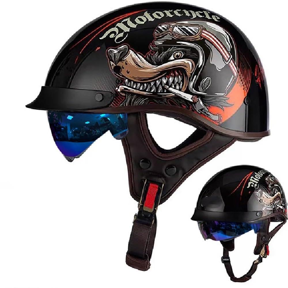 Retro Halbhelm Motorradhelm, DOT/ECE Zertifizierung Motorrad Halbschale Mofa Helm Mit Visier, Jethelm Halbschalenhelm Motorcycl Chopper Scooter Helm Sturzhelm für Herren Damen