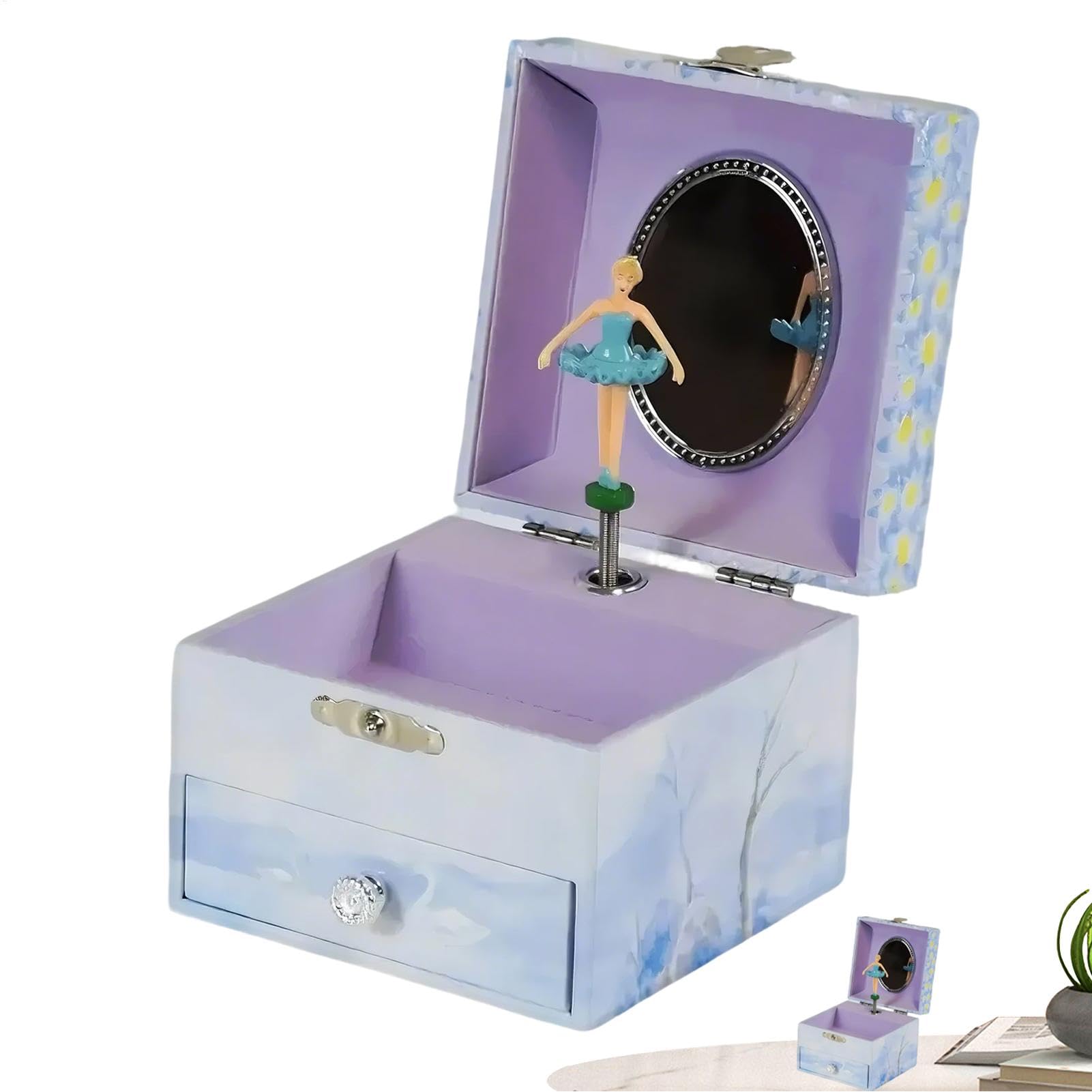 Boîte à bijoux pour filles musicale avec tiroir extractible et miroir de décoration