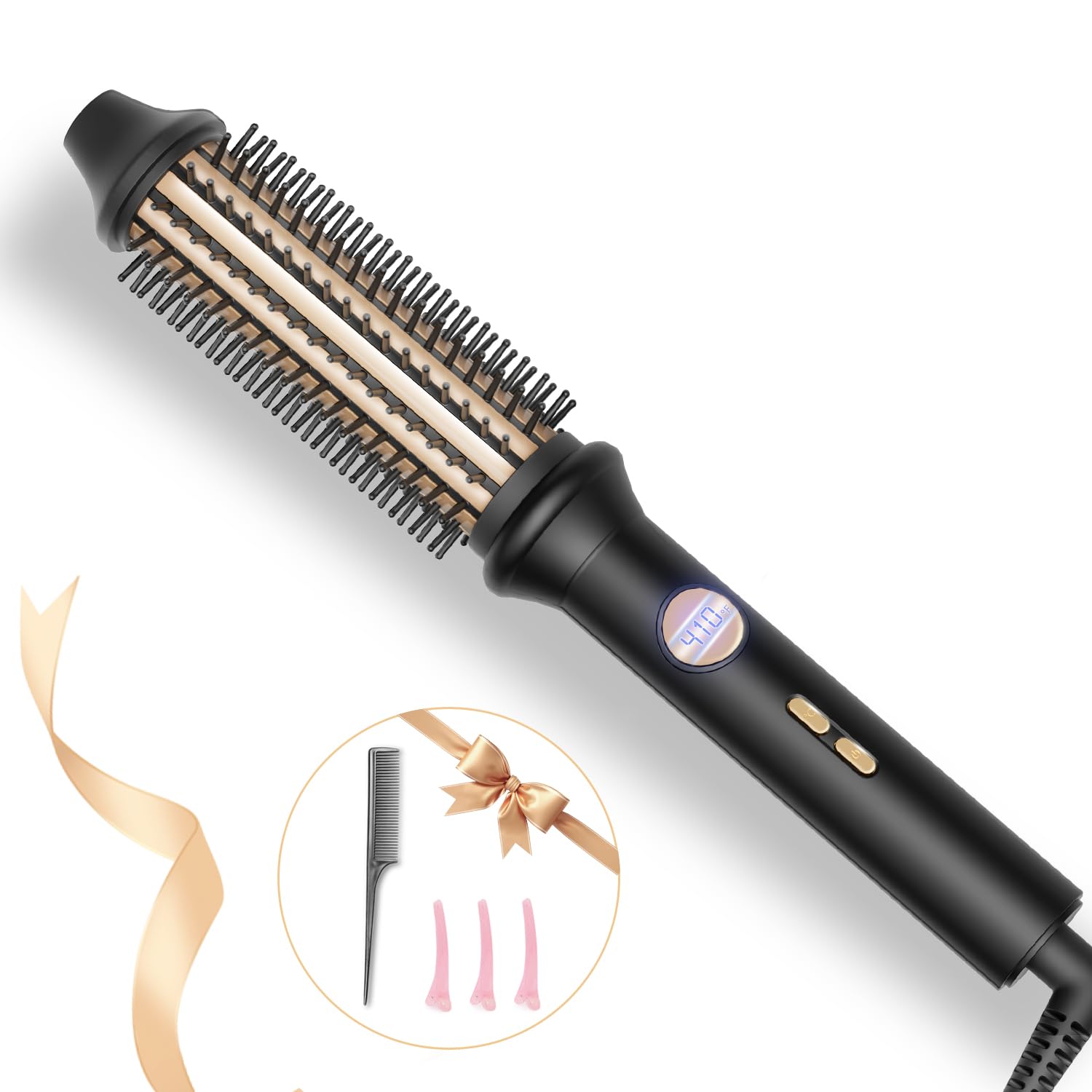 Thermal Brush Ionic Heated Round Brush for Blowout Look, Avvnee Hot Hair Curling Iron with 10 Temp Settings, 30s Fast Heated for All Hair Types