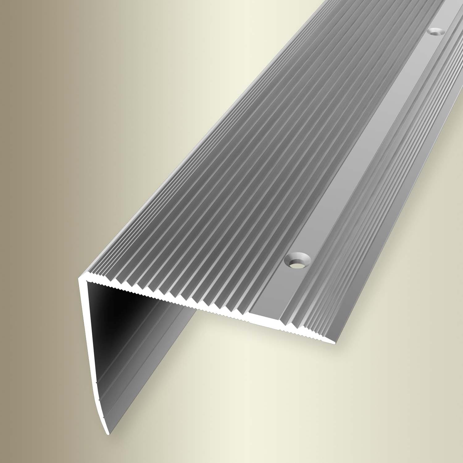 Winkelprofil 55 x 70 x 1000 mm Treppenprofil Treppenkante Treppenkantenprofil Aluminium eloxiert Geriffelt Versenkt Gebohrt Silber