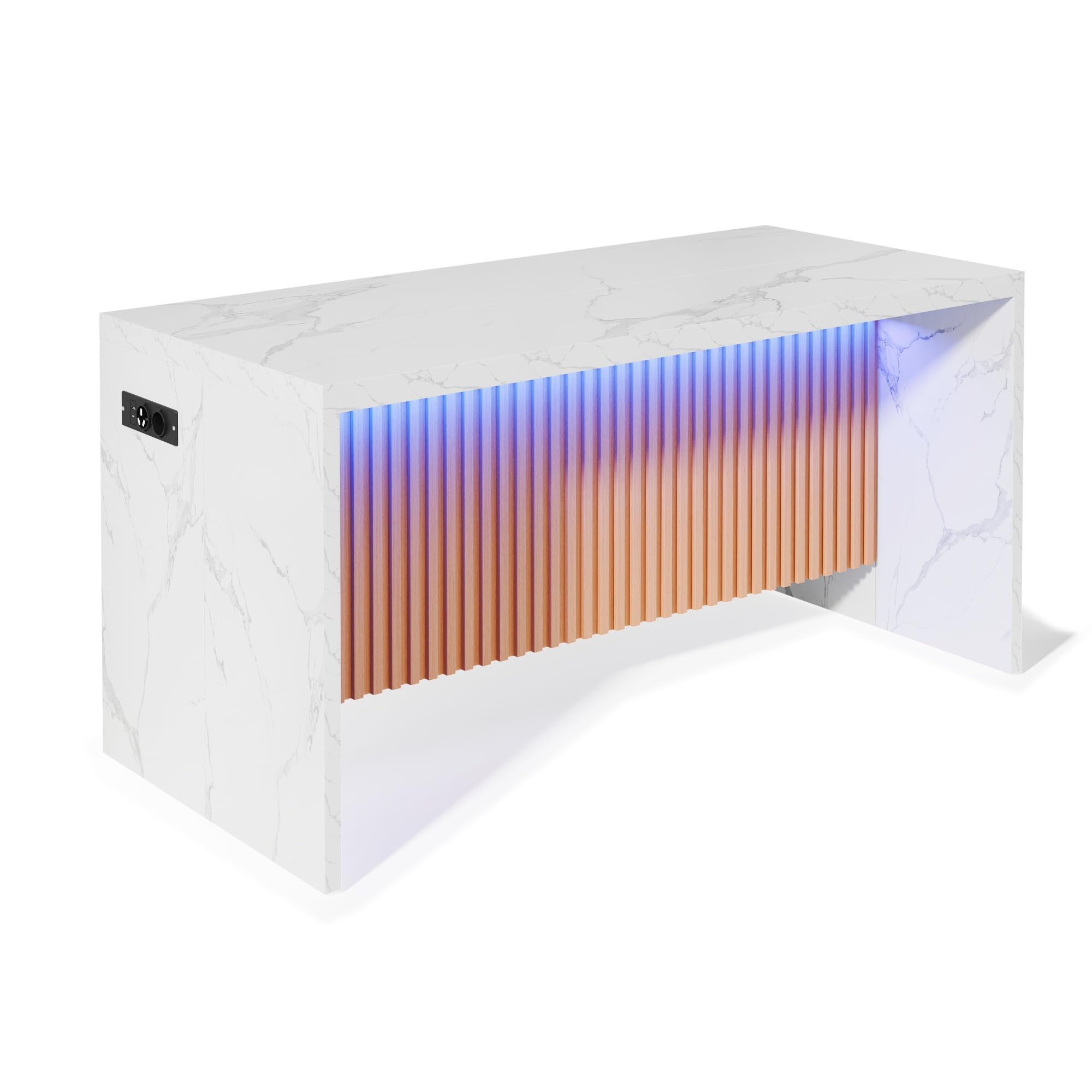 Isola da cucina, frontale in marmo bianco, 155 x 80 x 90 cm, piano di lavoro spesso 40 mm, isola da cucina moderna dal design industriale