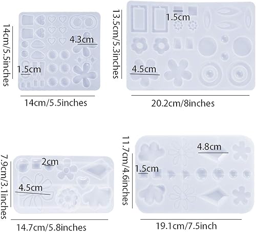 Miniatura 5 de iSuperb 4 moldes de aretes para resina polimoreclay trébol rosa en forma de collar, moldes de silicona epoxi para joyería de fundición de resina