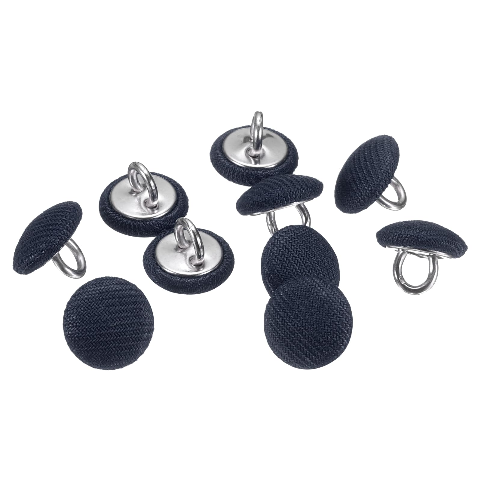 sourcing map 10pcs 16L Fabric Cloth Covered Button 10mm 3/8" Round Metal Shank Satin Sewing DIY Craft Buttons for Bridal Wedding Suits Dress Blouses Sweaters, Navy Blue