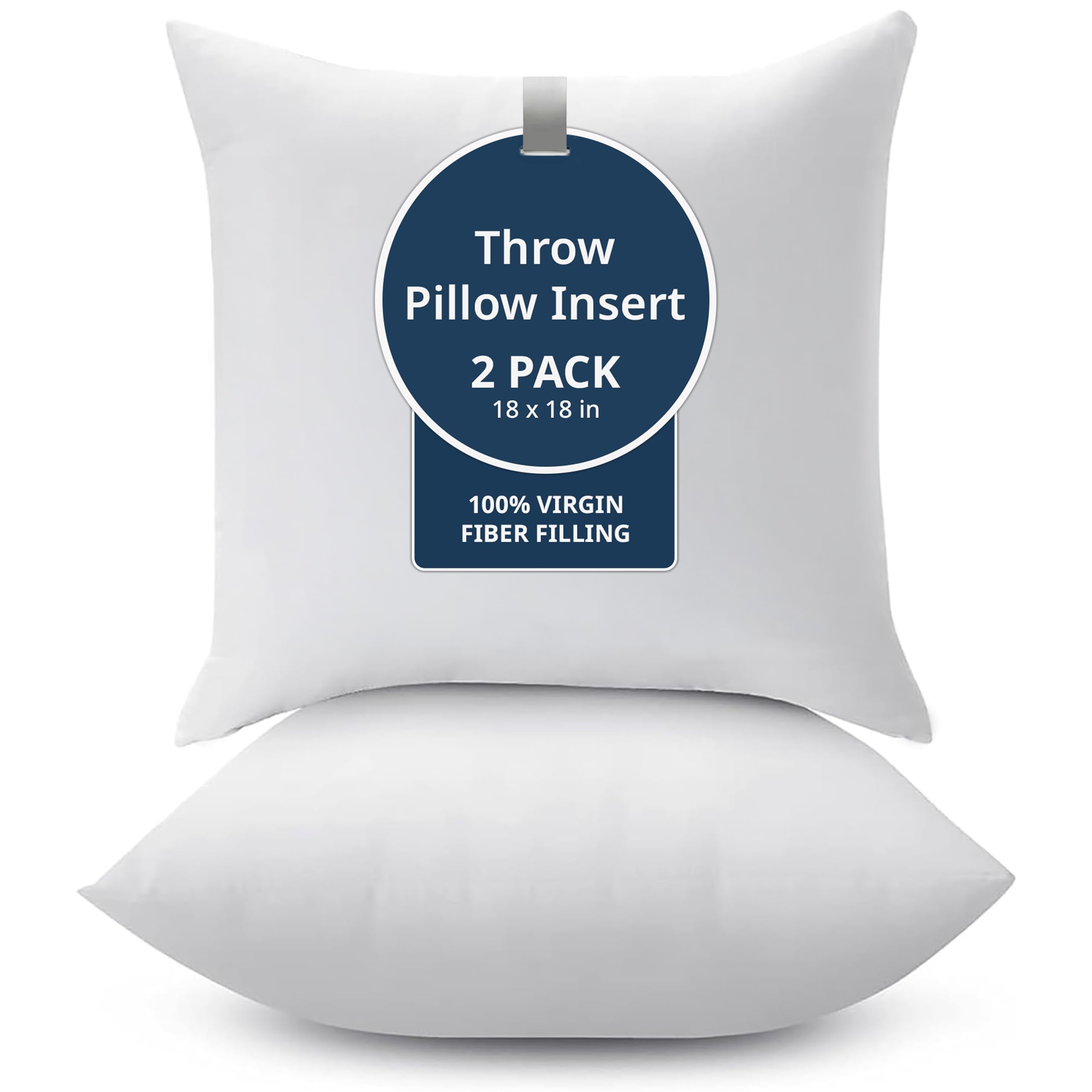 LANE LINEN 18 x 18 Throw Pillow Insert - Pack of 2 White, Down Alternative Pillow Inserts for Decorative Pillow Covers, Throw Pillows for Bed, Couch Pillows for Living Room