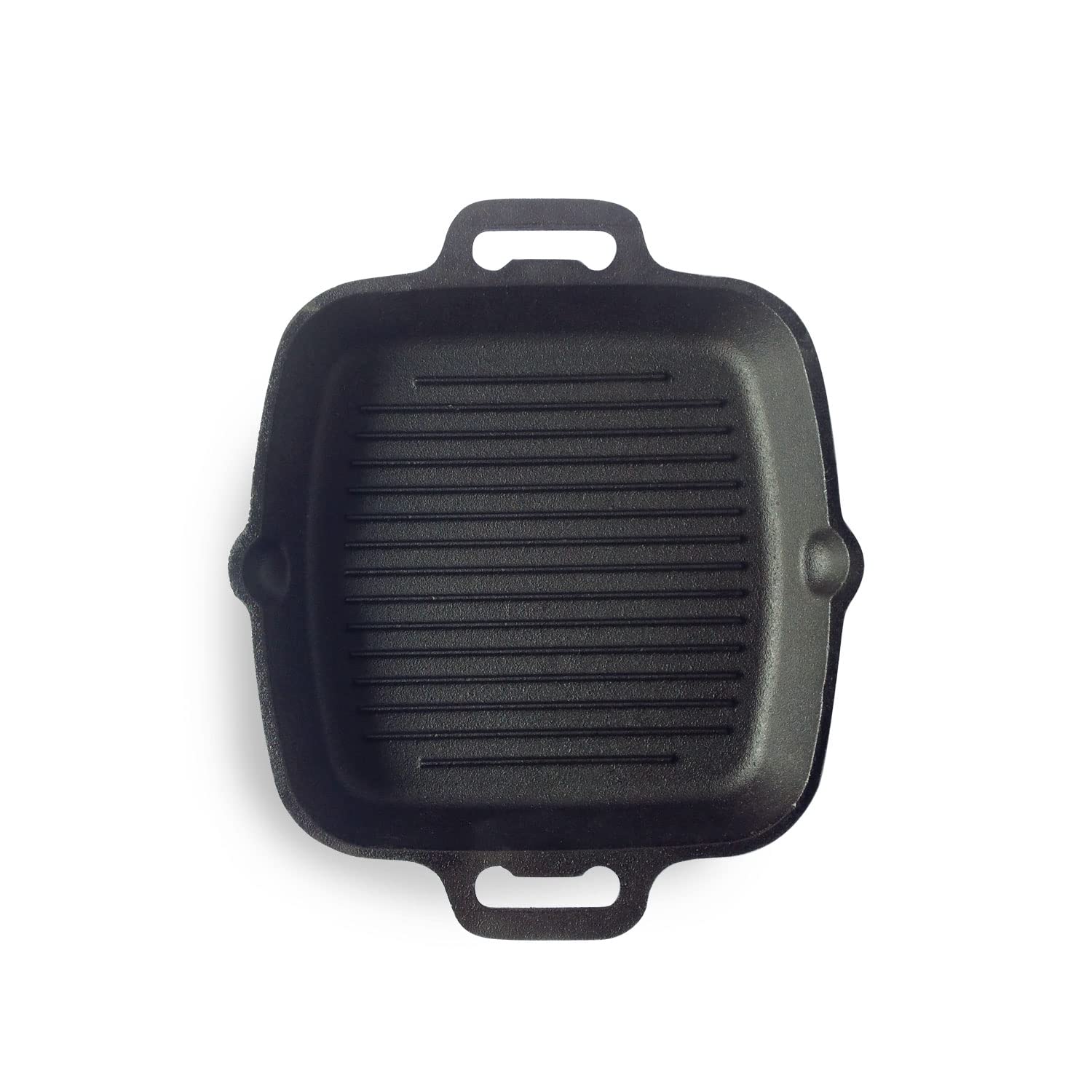 Kichera Pre Seasoned 24CM Grill Pan with Easy Grease Drain Spout and Large Loop Handles Compatible with Gas & Induction | 1.8L Capacity, 3.3 kg Weight | Non-Stick Surface Ideal for Grilling Tawa