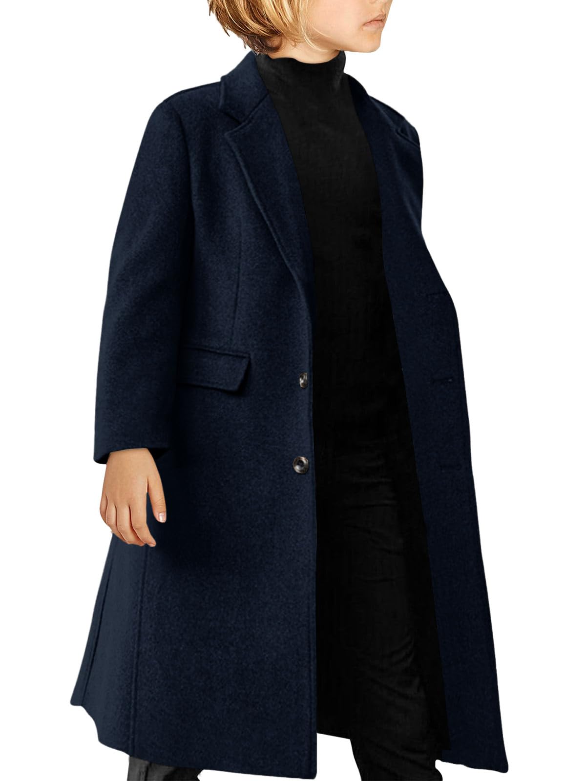 Haloumoning Boys Casual Trench Coat Kids Winter Notch Lapel Long Jacket Single Breasted Pea Coat with Pockets 4-14Y