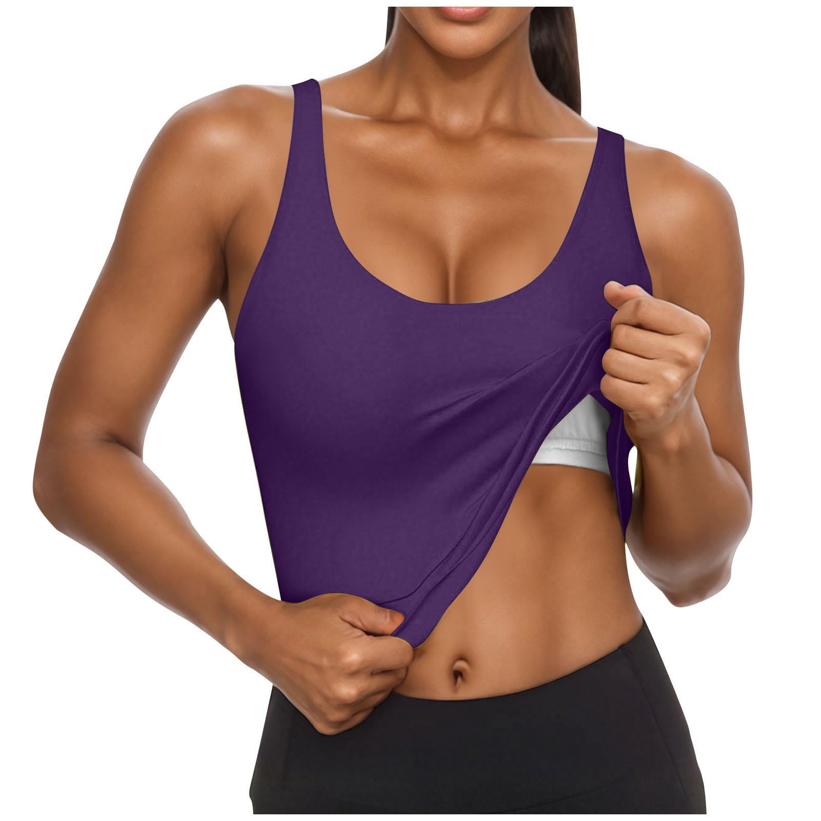 Camisola Tops para Mujer UK Soporte Levantamiento Algodón Sujetador Incorporado Cuello Cuadrado Chaleco Cami Correa Luz Agregar Acolchado Sin Mangas Tiras Yoga Ajuste Seco Moda Casual Gimnasio