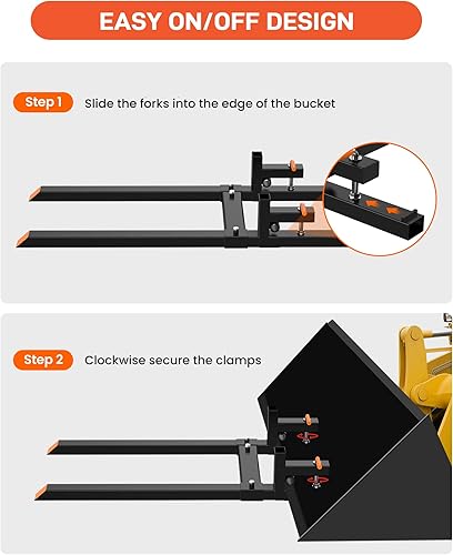 Miniatura 5 de Abrazadera de 2000 libras en horquillas de palet de 60 pulgadas de alta resistencia con barra estabilizadora ajustable para cargador de cucharones