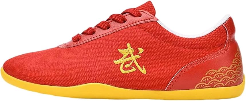Chinese Tai-Chi Wu Shu Kung Fu Shoes Women Adults Kung Fu Shoes Men Tai Chi Shoes Non Slip Canvas Comfortable Lightweight Martial Arts ShoesSize34 EU/4 US,ColorRed