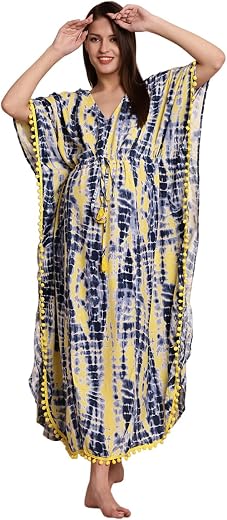 Secret Wish Rayon Maternity Kaftan Nighty/Free Size/Feeding/Nursing/Zipper/Drawstring/Screen Print/Full Length