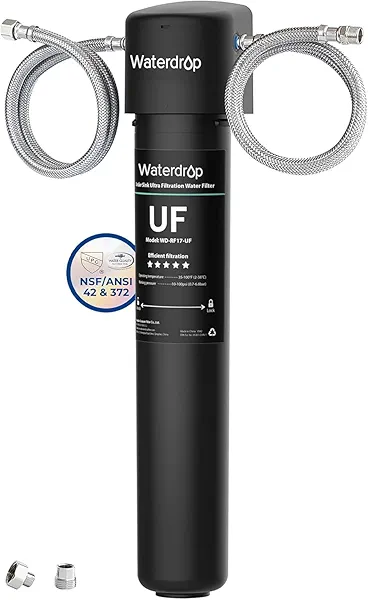 Waterdrop 17UA-UF Under Sink Water Filter, 3 Years or 24K Gallons, NSF/ANSI 42 Standard, 0.01 Micron Ultra Filtration for Baçtёria Reduction, Reduces Lead, Chlorine Black-Premium