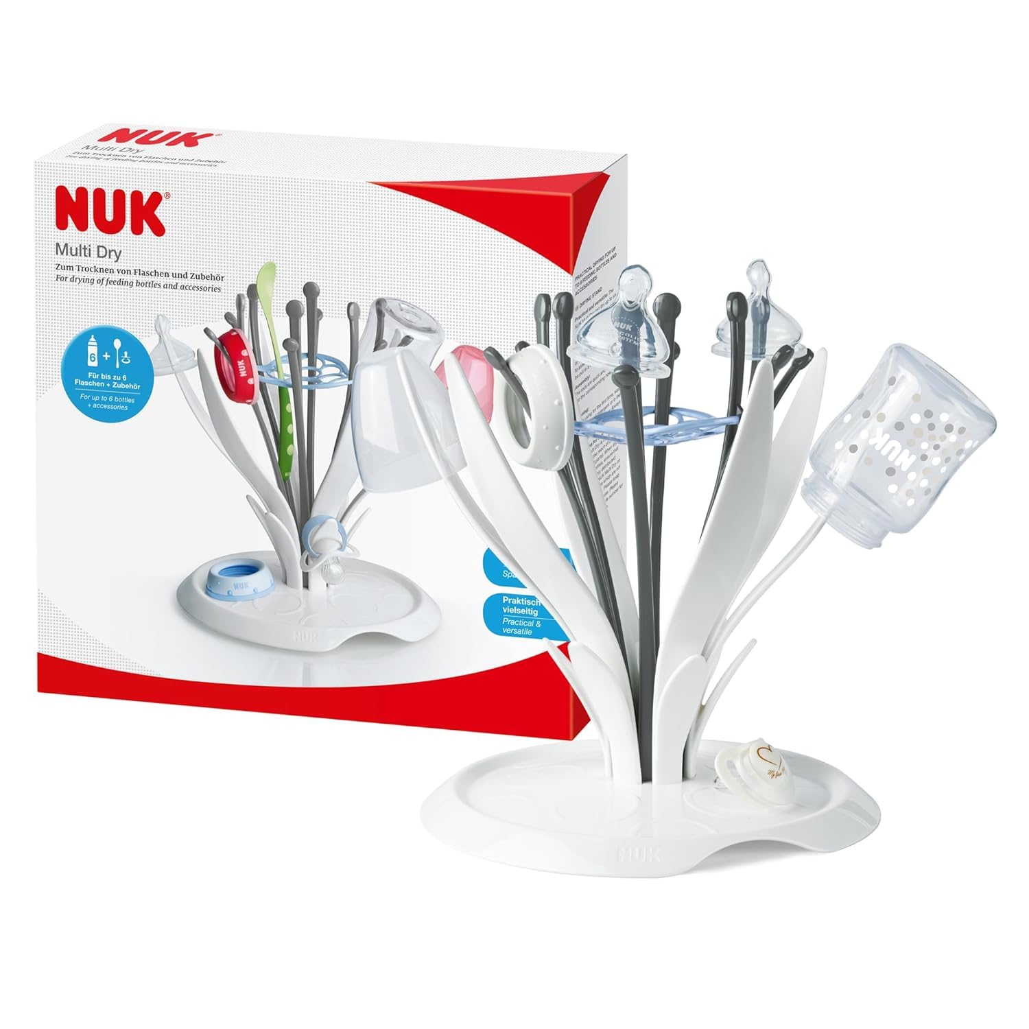 NUK Reinigungsset zur gründlichen Reinigung von Babyflaschen, Saugern & mehr | Micro Express Plus Mikrowellen Sterilisator & Spülreiniger 500 ml & 2in1 Flaschenbürste & MultiDry Trockenständer